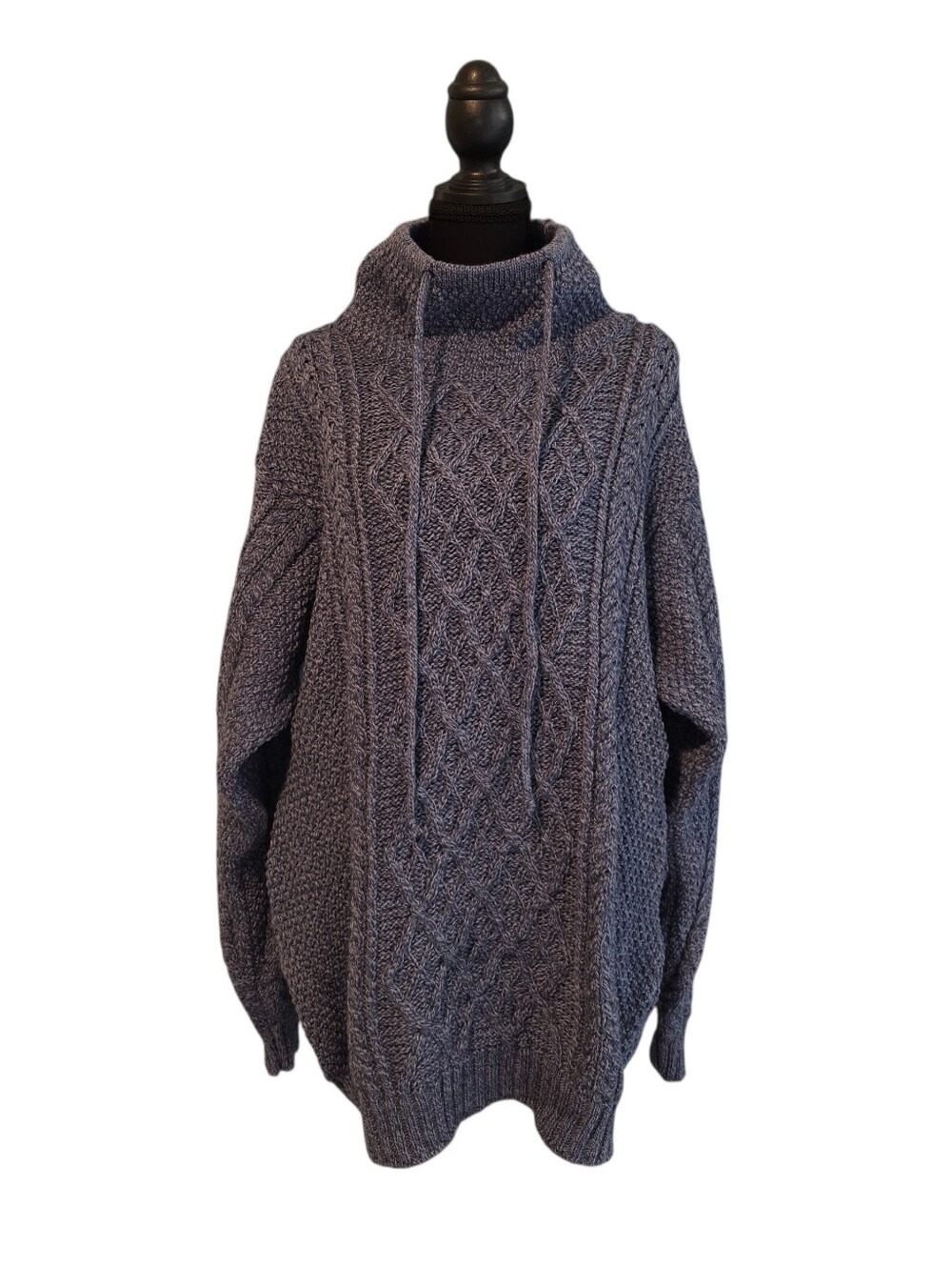 Aran Woollen Mills Drawcord Funnel Collar Sweater Merino Wool XL